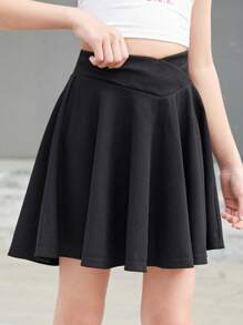 SHEIN Leap Crew Jupe Décontractée Noire À Tricot Ample Pour Jeunes Filles, Printemps/été - Noir - Voir 6