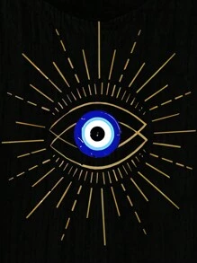 SHEIN LUNE Plus Size Women's Evil Eye Printed Tank Top - Black - View 3