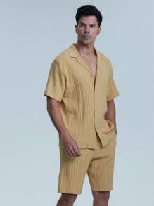 Men's Textured Shirt Set - Khaki - View 1