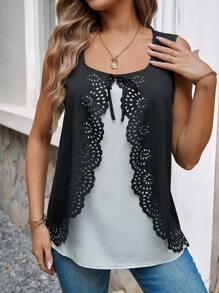 EMERY ROSE Women's Contrast Color Lace-Up Tank Top