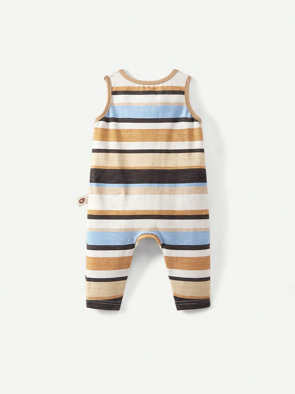 Newborn Baby Boy's Knitted Soft Contrast Stripe Round Neck Sleeveless Jumpsuit