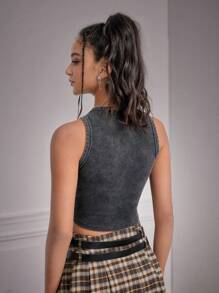 Forever 21 Của phụ nữ Không tay Áo ba lỗ Với In thư - màu đen - Xem 2