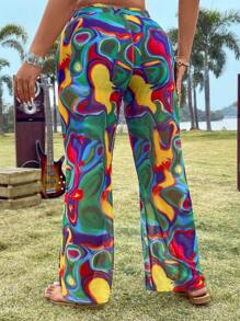 SHEIN Holidaya Pantalon Évasé De Style Festival De Musique Boho À Tie-dye Pour Femmes De Grande Taille - Multicolore - Voir 2