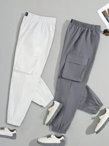 SHEIN Teen Boy Casual Comfortable Basic Cargo Pants With Pockets, Multicolor, Multiple Pieces - Multicolor - View 1