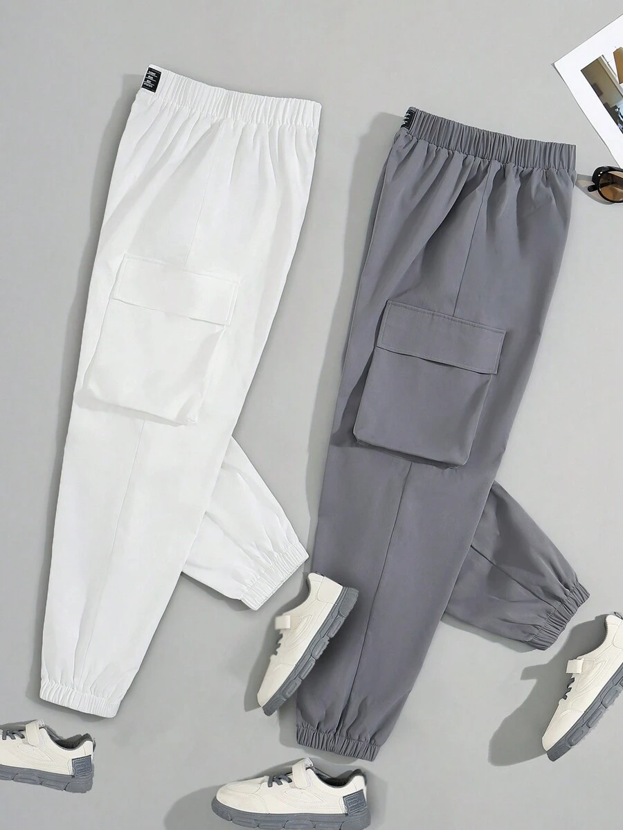 SHEIN Teen Boy Casual Comfortable Basic Cargo Pants With Pockets, Multicolor, Multiple Pieces - Multicolor - View 1