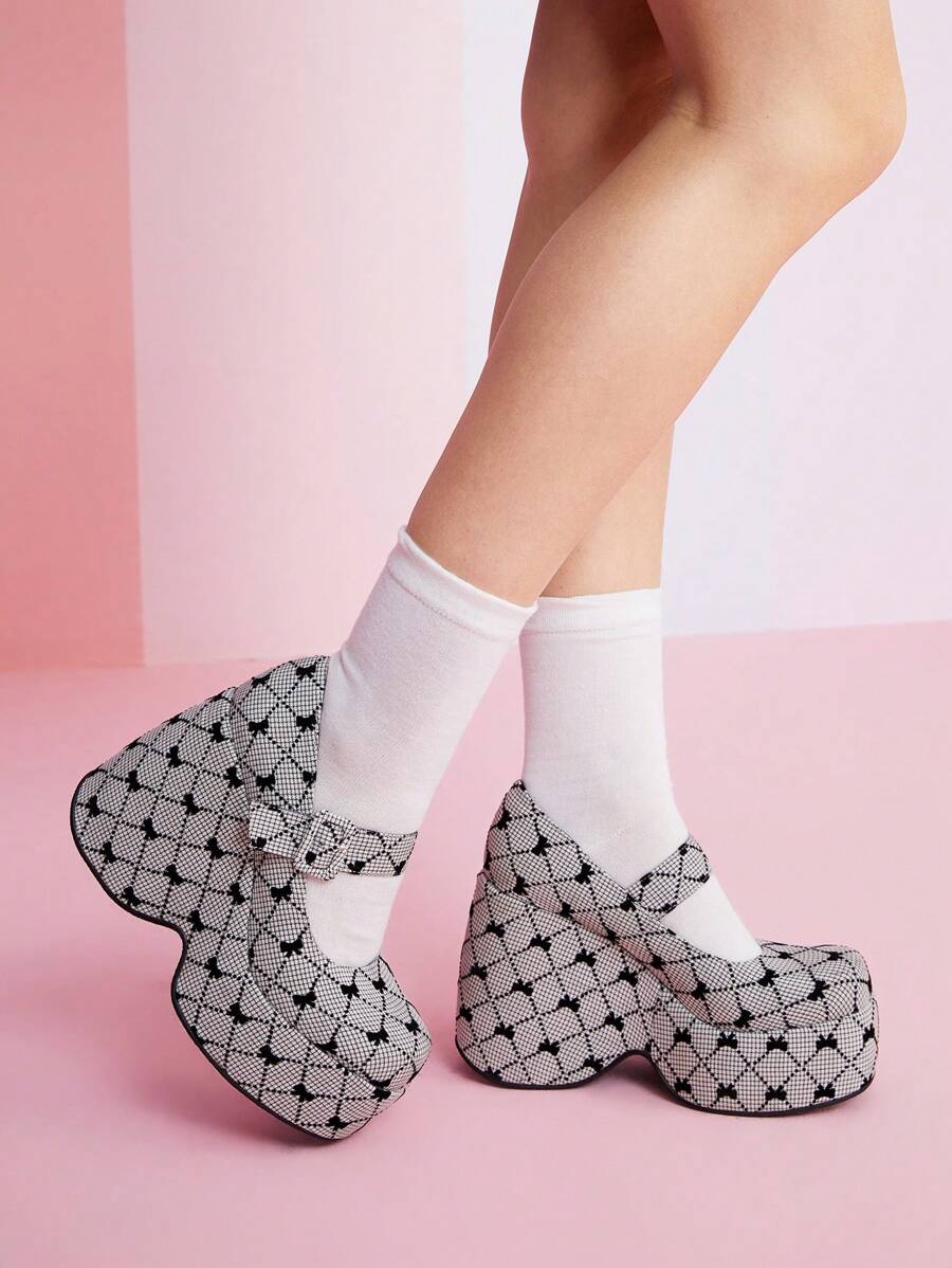 SheIn MOD Giày đế bệt mũi tròn ngoài trời dành cho nữ, khối màu trắng đen thời trang có khóa - Đen và trắng - Xem 1