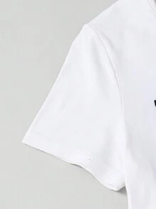 Explorewe 少女格紋和臉部印花短袖 T 恤和喇叭褲套裝 - 黑與白 - 查看 7