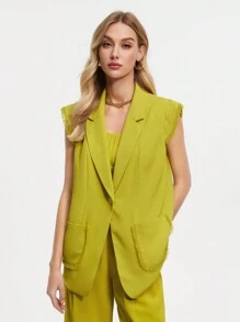 BizChic Women's Elegant Sleeveless Work Suit Jacket For Commuting - Mustard Yellow - View 9
