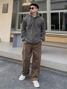 DAZY Men Drop Shoulder Drawstring Fleece Hoodie,Fall Clothes - Green - View 7