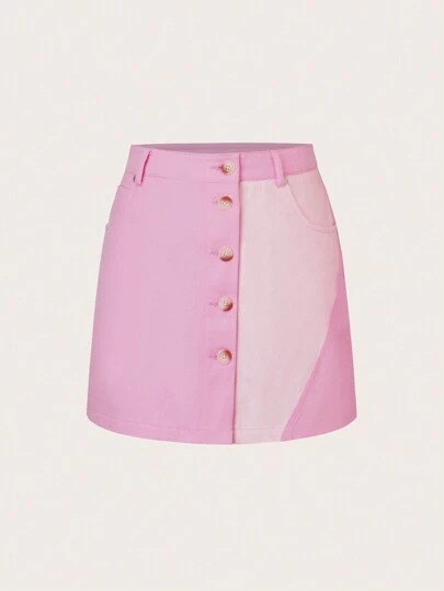 SHEINNeu Women's Colorblock Front Button Split Skirt
