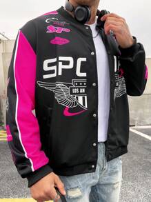 Manfinity EMRG Men Plus Color Blocking Wing & Letter Print College Style Jacket
