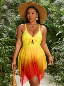 Slaydiva Kích thước lớn Của phụ nữ Bóng Màu sắc Áo tắm một mảnh Với Dây đai mỏng - Màu vàng - Xem 6