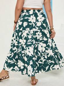 SHEIN VCAY Falda De Talla Grande Con Estampado Floral Y Alta Raja - Multicolor - Ver 2