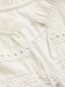 DAZY 女士泡泡袖下摆立领荷叶边连衣裙，秋季长袖连衣裙 - 白色 - 查看 7