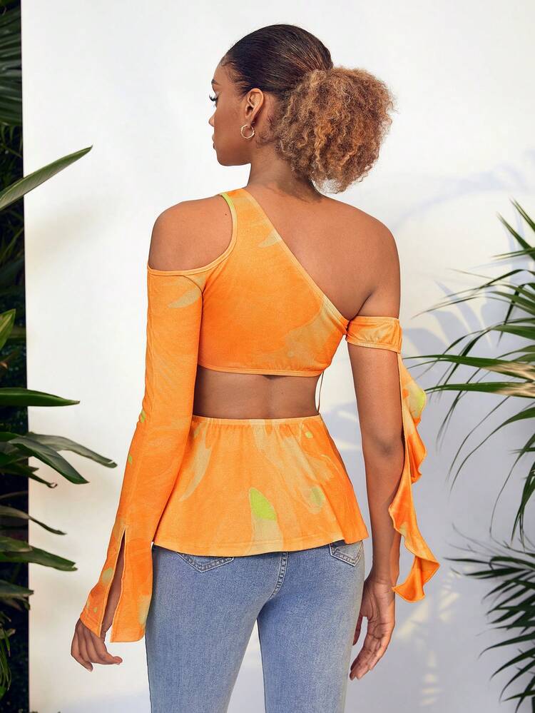 Designer Wrap Cutout Ruffle Top, Women, For Holiday, Going Out, Festival