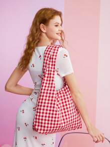 SHEIN MOD Sac à bandoulière à carreaux rouges mignon pour filles et femmes, pour l'été, l'école, le pique-nique, avec une grande capacité, sac pour l'école, les adolescents, les étudiants, pour les livres, la Saint-Valentin