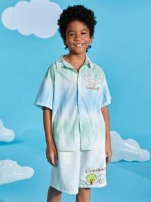 HELLO KITTY AND FRIENDS | SHEIN Tween Boy Cartoon Graphic Ombre Shirt & Shorts - Multicolor - View 3