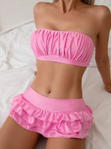 Swim Mod Summer Beach Women's Ruffled Bikini Set With Lock Edge Design - Pink - View 1
