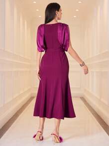 Modelyn Pleated Shoulder Mermaid Dress - Pink - View 2
