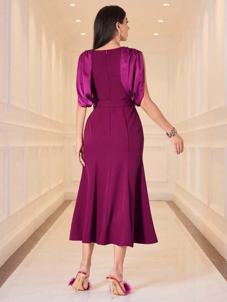 Pleated Shoulder Mermaid Dress