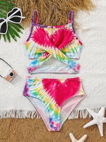 SHEIN 年輕女孩日常休閒染色背心上衣與三角比基尼套裝 - 彩色 - 查看 1