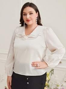 Modelyn Plus Size Solid Color Peter Pan Collar Shirt