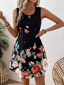 SHEIN LUNE Của phụ nữ Không tay In hoa Đầm - Nhiều màu - Xem 3