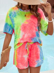 LONESS Tie-Dye T-Shirt And Shorts Casual Summer Women Two Piece Sets For Vacation