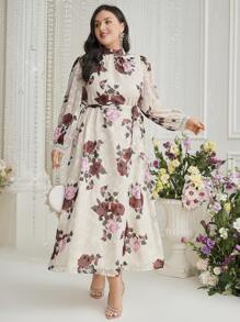 Modelyn Vestido largo de fiesta con estampado de flores para mujer de talla grande - Multicolor - Ver 6