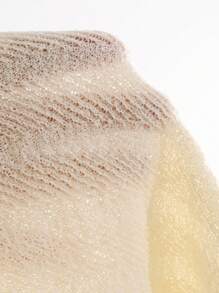 Women's Solid Crop Top Lace Trim Thin Short Sleeve Cardigan - Beige - View 9
