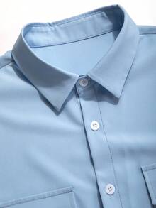 Manfinity Homme Men's Solid Color Short Sleeve Shirt - Baby Blue - View 4