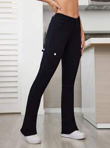SHEIN Tall Low Waist Cargo Flared Jeans - Black - View 1