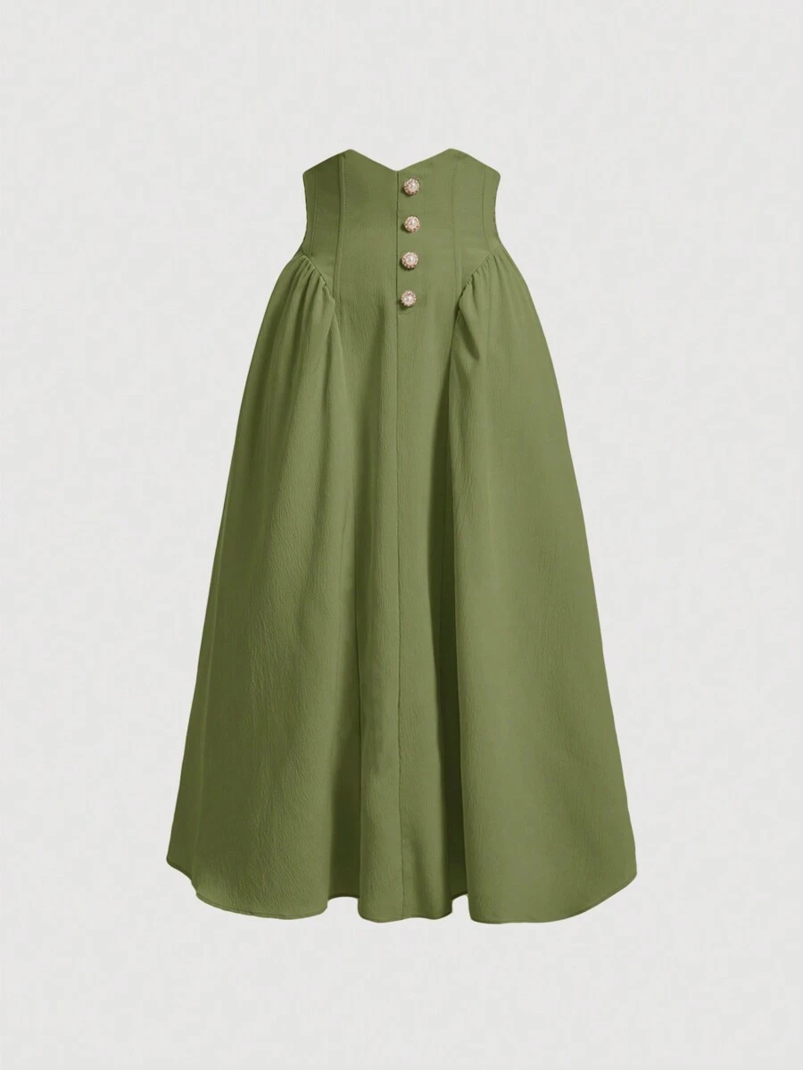 SHEIN MOD Váy trang trí lưng cao màu trơn dành cho nữ - Màu xanh lá cây đậm - Xem 1