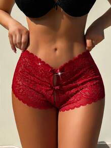 SHEIN 1 pieza Bragas de encaje sexy para mujer para salir - Burdeos - Ver 3