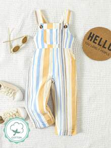 SHEIN Baby Boy's Spring/Summer Inspired Colorful Striped Conservative Yet Elegant Daily Casual Jumpsuit - Multicolor - View 1
