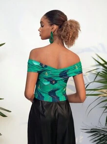 Perfect Population Blusa Cruzada Con Hombros Descubiertos Y Estampado Exclusivo De Perfect Population By Kl Allen