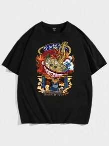 EASEVO Plus Size Men's Noodle Print Round Neck Loose Casual Short Sleeve T-Shirt