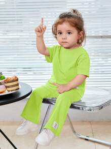 SHEIN Baby Girl Casual Sports Set - Green - View 3