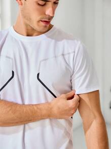 Manfinity Fitness Herren Boyfriend-Stil Kontrast-Farben gestreifter Kurzarm Shorts Sport Anzug Schule Workout Set atmungsaktiv