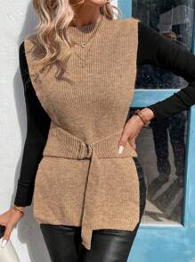 SHEIN Clasi Của phụ nữ Không tay Trang trí Knit ngọn - Lạc đà - Xem 5