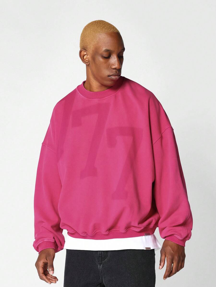 SUMWON Sudadera oversize con estampado gráfico frontal - Rosa Fucsia - Ver 1