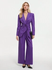 BizChic Women's Shawl Collar Long Sleeve Blazer And Pants Set - Purple - View 8