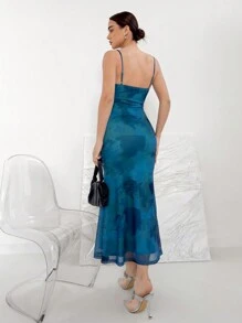 Aloruh Draped Collar Mermaid Cami Dress,Blue Tie-Dye Dress Summer Outfits For Women Valentine Dress Elegant Dresses For Party Beach Dresses For Women Wedding Guest Dress For Women Vacation Dresses - Green - View 3