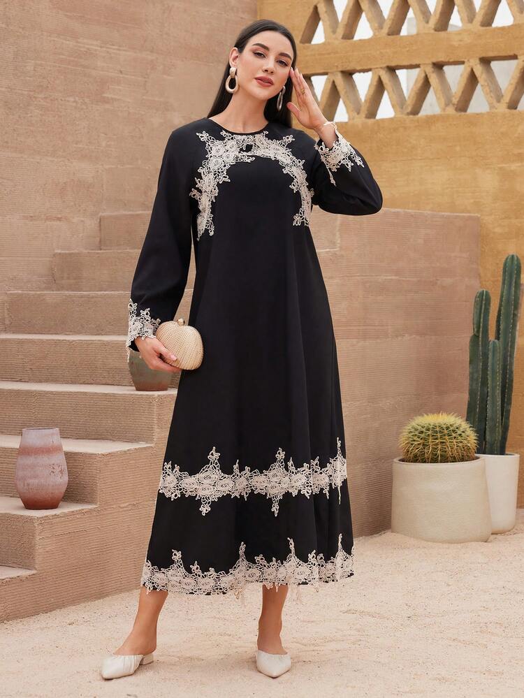 Women's A-Line Dress With Patchwork And Embroidery