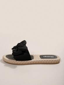 Sandalias planas con estampado floral para mujeres, cómodas y casuales de verano para deslizar en la playa/vacaciones, nueva llegada - Negro - Ver 3