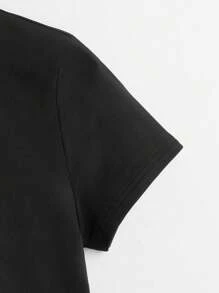 INAWLY Áo thun nữ Lá thư Giải trí - màu đen - Xem 3