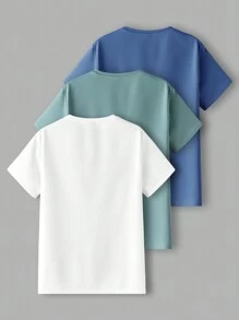 Manfinity Unisex 3pcs Pack Men Knitted Short Sleeve T-Shirt With Embossed Round Neckline, For Going Out, For Friends, Couple Things