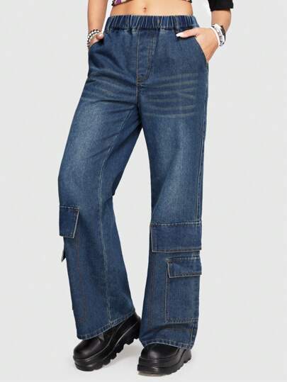 Hippie Pantaloni In Denim Da Lavoro Lavati In Vita Elastica