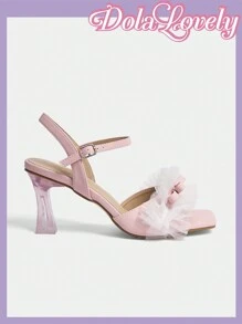 Dola Lovely Women'S Mesh Lace Flower Embellished High-Heeled Sandals - Pink - View 13