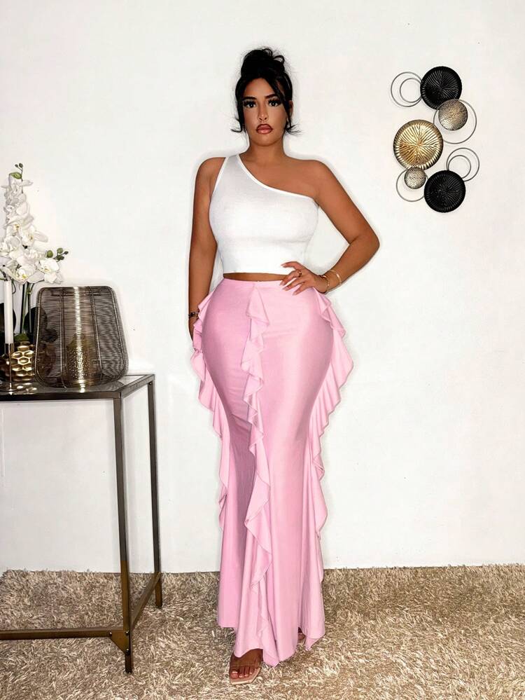 Mermaid Hem Skirt With Decorative Ruffles